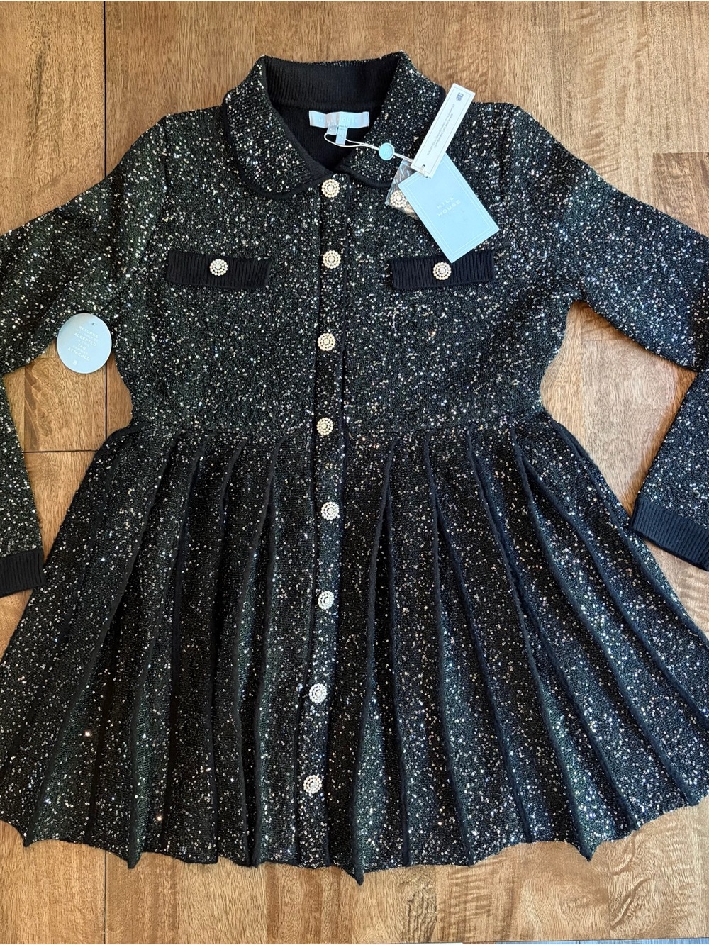 New With Tags! Hill House Black Sparkle Pleated Knit Dress